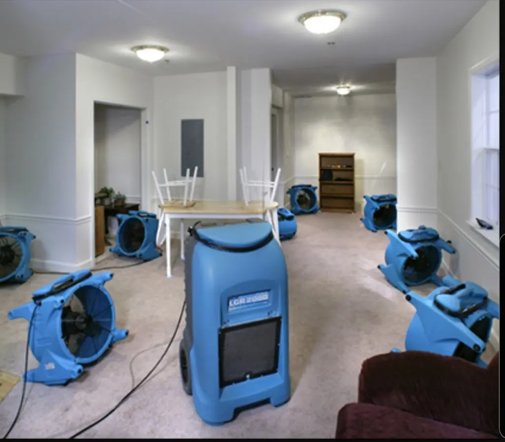 Air movers and dehumidifier setup for Water Damage Restoration in Robertsdale